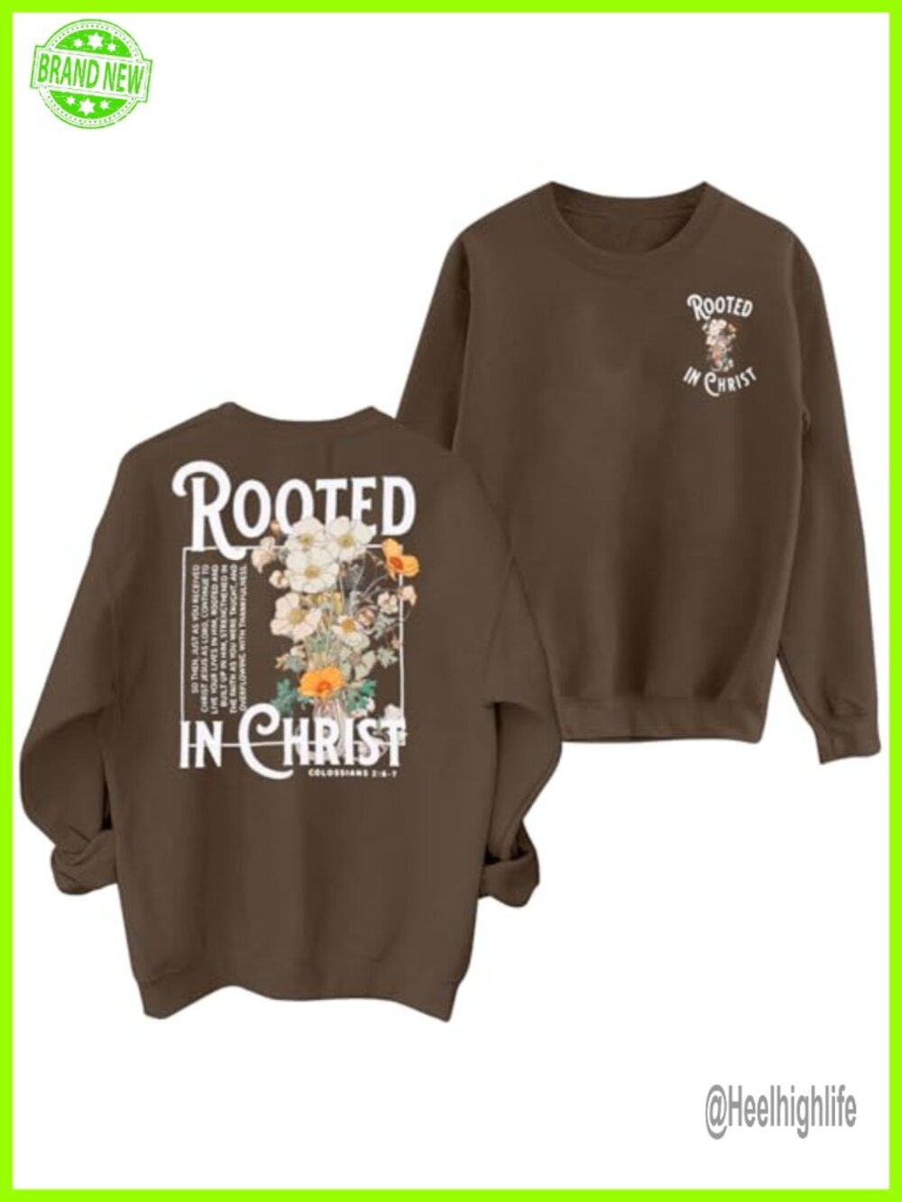 Christian Sweatshirt Rooted in Christ Graphic Crewneck Cotton Blend Pullover